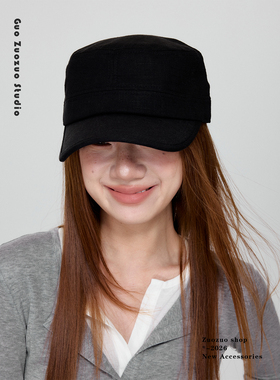 日本订单~高级感亚麻黑色马术帽女夏季透气大头围帽子防晒帽百搭