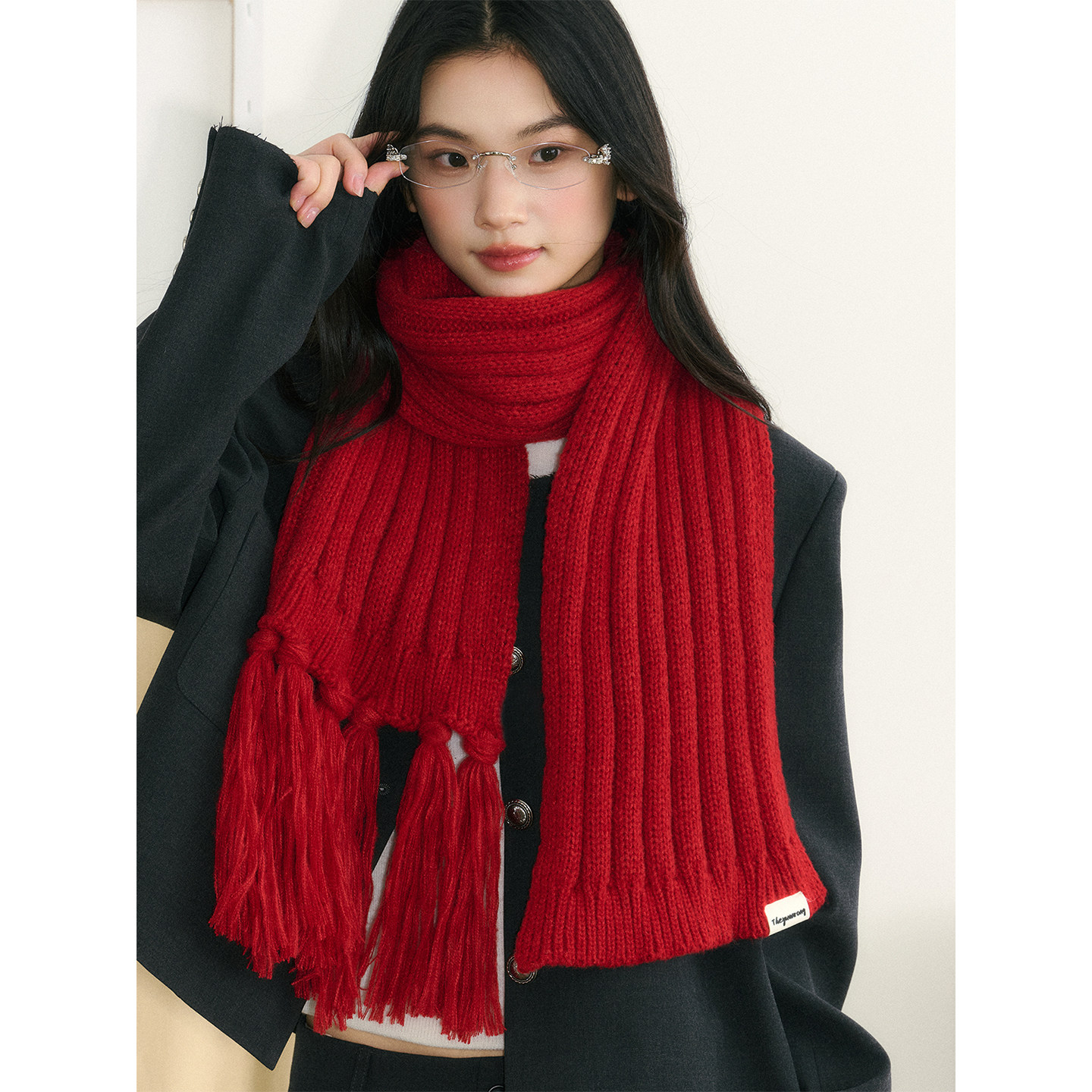 韩国款！时髦长流苏红色针织围巾围脖女加厚保暖2025新款冬季护颈,服饰配件/皮带/帽子/围巾,围巾/丝巾/披肩,淘宝优惠券,粉丝福利购,淘宝优惠卷