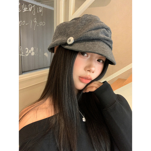 日系潮流-早秋款褶皱帽子贝雷帽2025新款显脸小报童帽百搭大头围