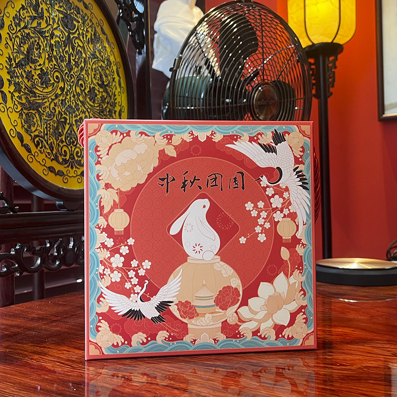 烘焙包装4粒中国风月饼包装盒 手提员工月饼盒简约中秋礼盒纸盒