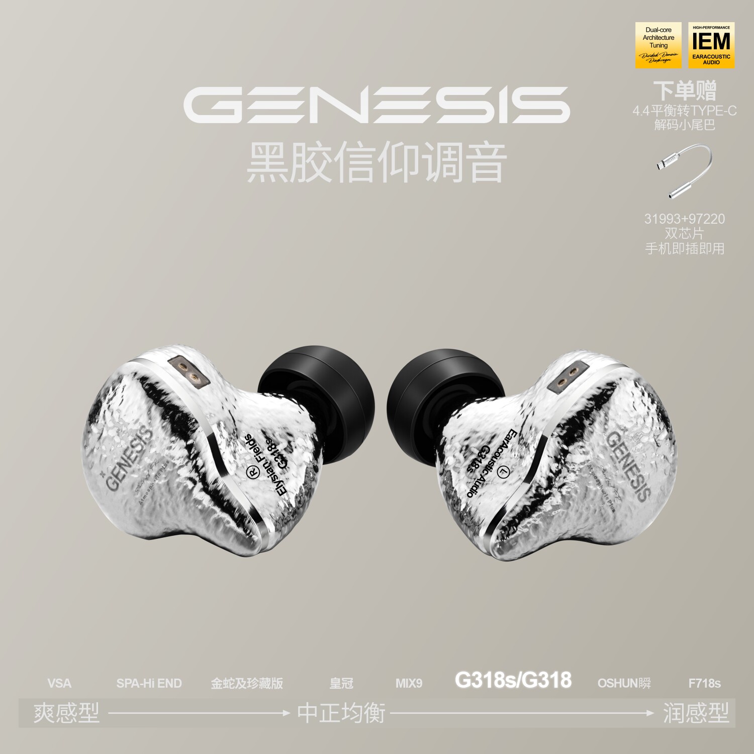 丽弦锦瑟香也 GENESIS G318/318S入耳式有线HIFI钛金动圈监听耳机