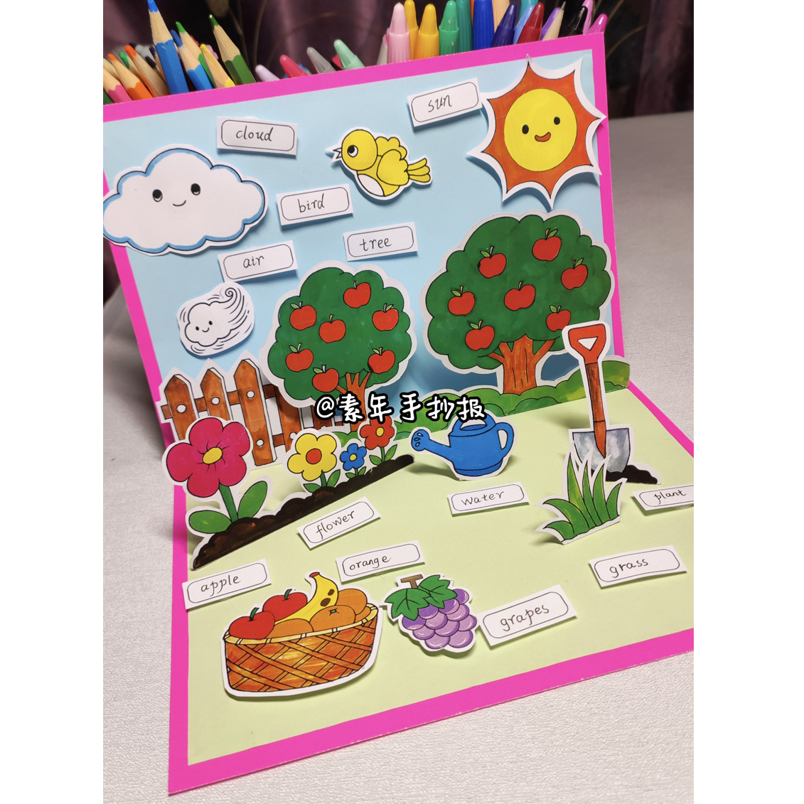 电子版  三上英语四单元paper garden纸花园立体手工卡片 线稿