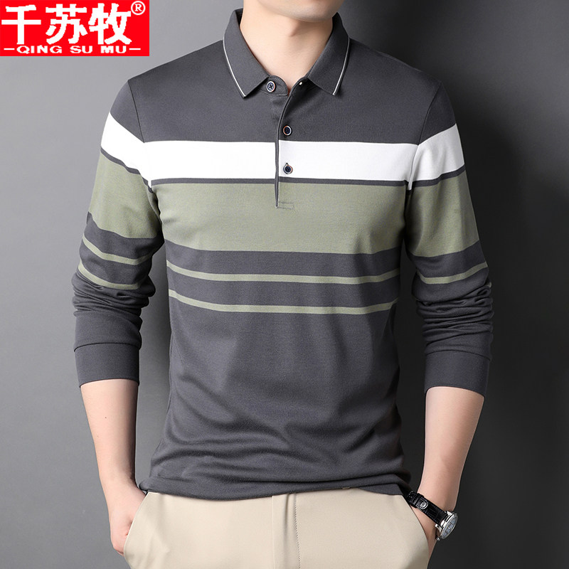 长袖t恤男春秋季中年男士纯棉polo衫2021新款爸爸装中老年上衣服|msdalam kategori Pakaian Lelaki, baju-T - dari Buy2taobao.com untuk memberikan perkhidmatan ejen Taobao profesional membeli