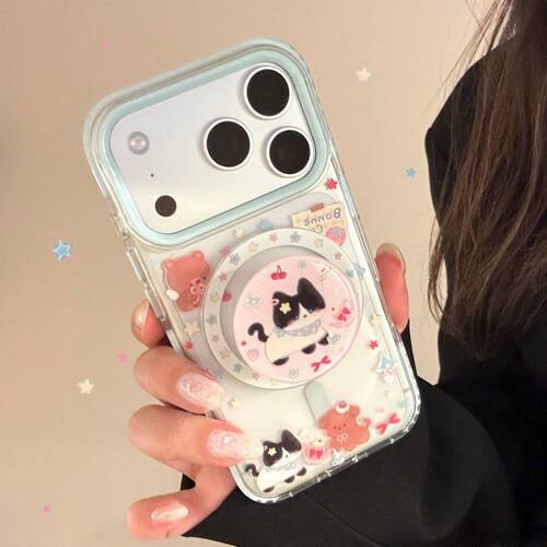 适用iPhone17手机壳猫咪磁吸支架16高颜值13苹果17pm透明15日韩风