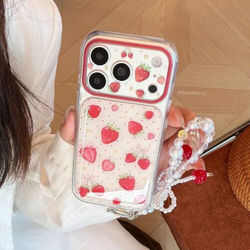 红波点草莓苹果17pm手机壳iphone16滴胶14甜美15适用17高颜值挂链