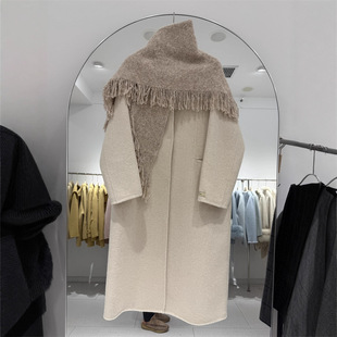 秋冬设计感韩系百搭纯色三角披肩女氛围感防风羊绒大衣外搭