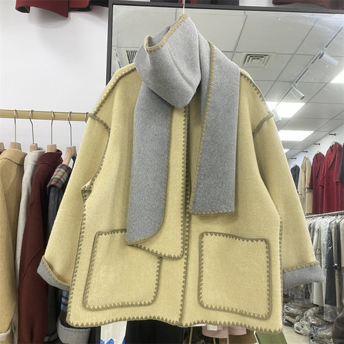 欧洲站2024秋冬羊毛呢外套慵懒风