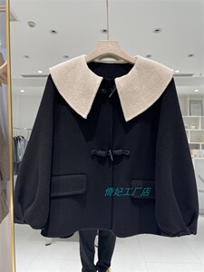 高端定制2023秋冬羊毛大衣女欧洲站双面呢外套时尚轻奢上衣牛角扣
