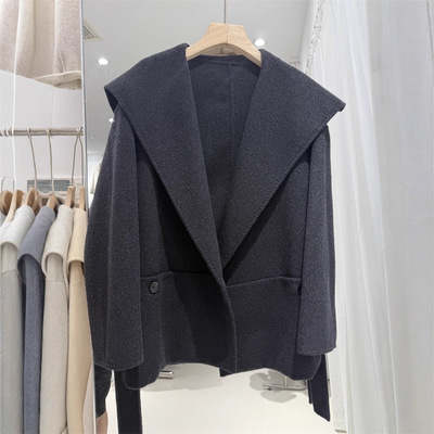 羊毛大衣小个子设计感大翻领宽松显瘦毛呢外套2025新款秋冬季系带