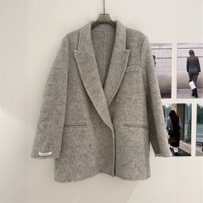 2025秋冬新款韩系风西服款式双面羊毛大衣女设计感呢子西装