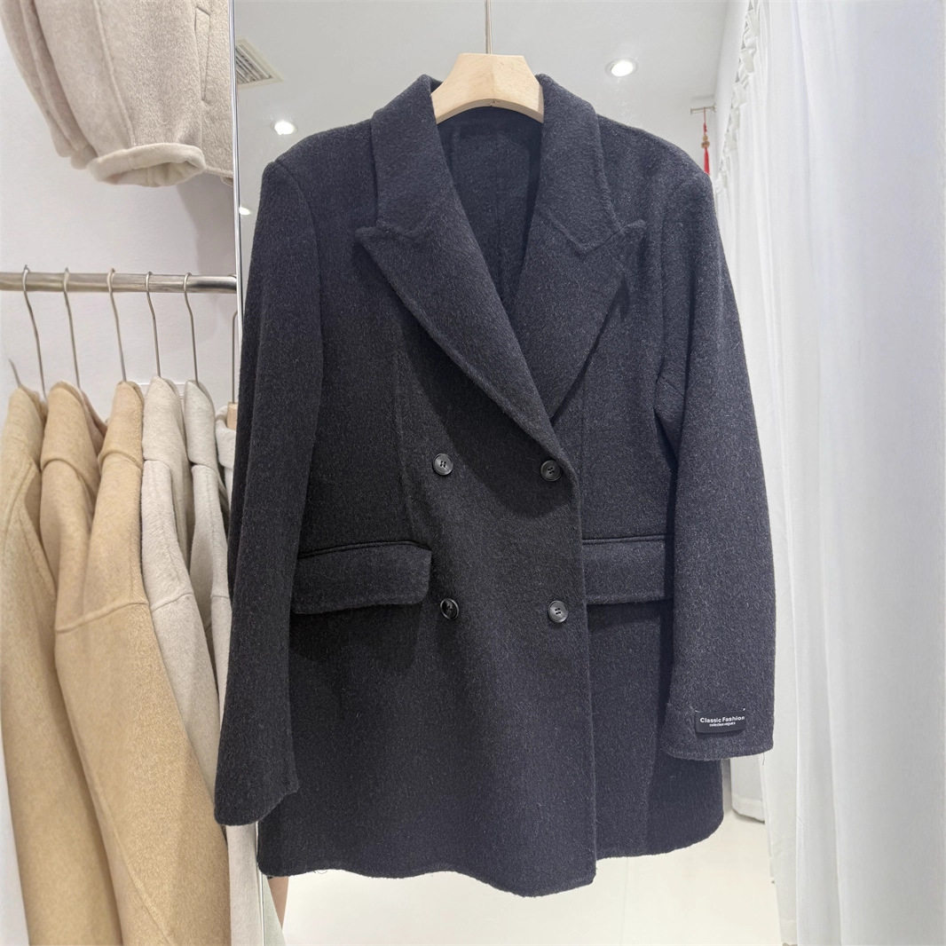 秋冬新款双面羊毛羊绒大衣中长款西装领四扣收腰气质显瘦女外套