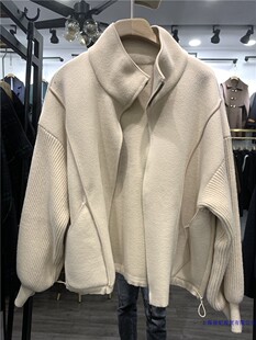 宽松立领灯笼袖 开衫 抽绳潮 外套大衣商场同款 欧洲站2021年秋冬女装