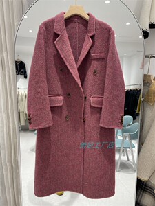 高端定制2023秋冬羊毛大衣女欧洲站双面呢外套双排扣西装领绵羊毛