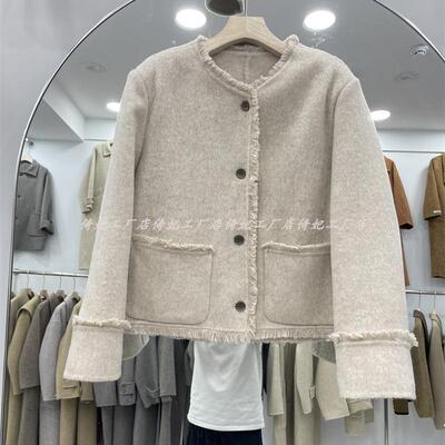 深灰韩国流苏全羊毛秋冬外套名媛