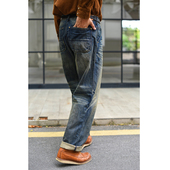 宽松工装 水洗牛仔长裤 男 沾酱 宽松直筒裤 男做旧水洗复古阿美咔叽