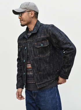 沾酱 20盎司重磅蛇年白素贞牛仔夹克 竹节纱双染赤耳丹宁阿美咔叽