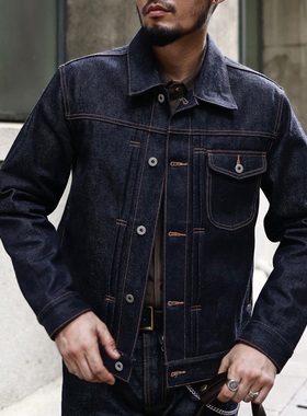 沾酱 重磅18OZ牛仔夹克男 复古纯棉夹克 工装外套 上衣赤耳 咔叽