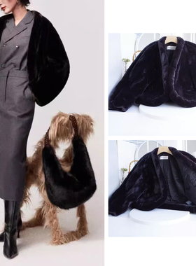 国内现货DRIES VAN NOTEN DVN环保皮草大V领宽松短款气质毛呢外套