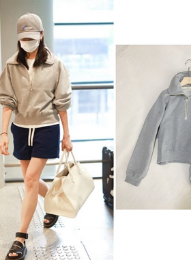 国内现货正品RECTO刺绣logo春季宽松通勤长袖短款灰色立领卫衣