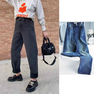 补货爆款现货ISABEL MARANT Etoile高腰锥型百搭宽松牛仔长裤