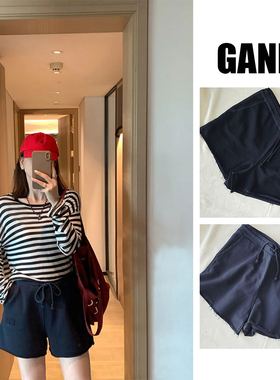 25春夏新款国内现货GANNI经典款字母刺绣logo松紧腰抽绳休闲短裤