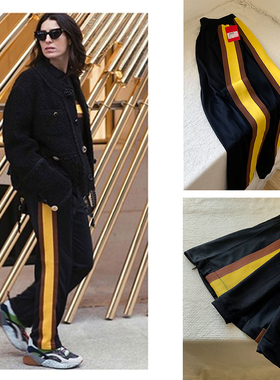 国内现货GANNI松紧腰直筒脚口拉链休闲百搭阔腿休闲裤薄款运动裤