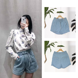 国内现货ISABEL MARANT Etoile高腰卷边飘带口袋休闲百搭牛仔短裤