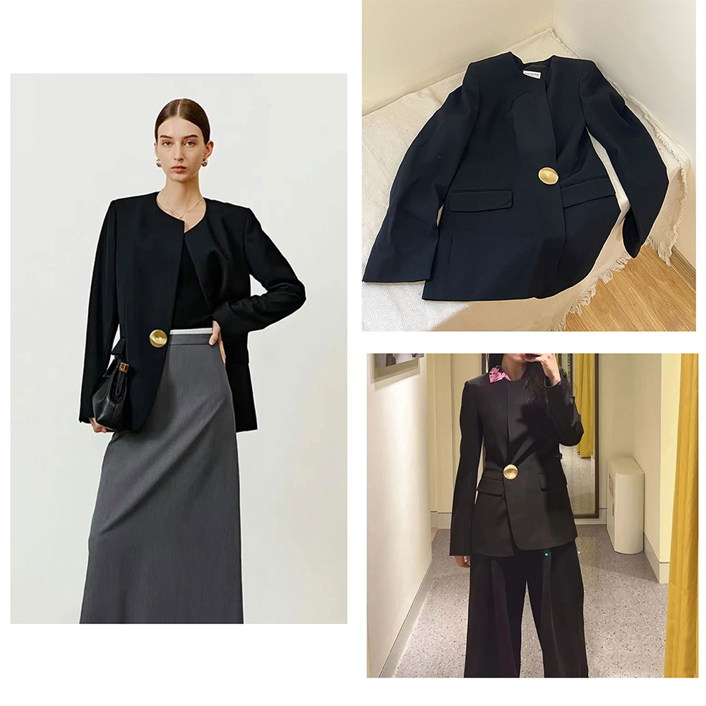 现货DRIES VAN NOTEN DVN金属腰扣羊毛圆领V领气质纯色西装外套