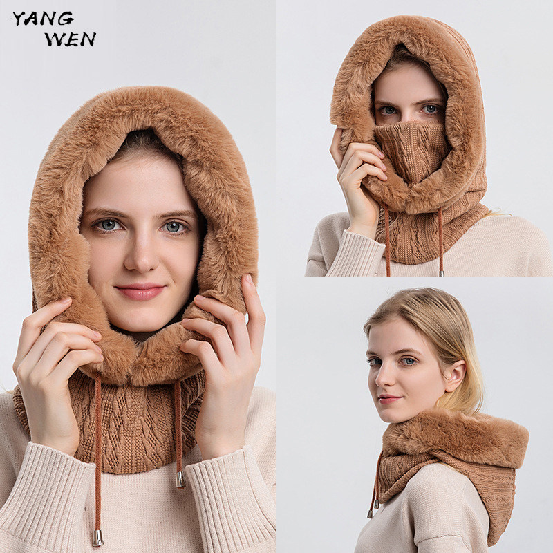 冬天加厚保暖帽子女户外骑车防风遮脸全包围帽子加绒雪地防寒头套