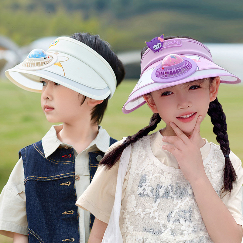男女童防晒帽户外充电风扇太阳帽