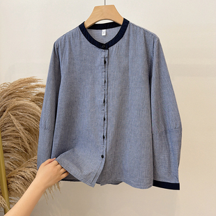 女装 2026春装 拼色纯棉条纹衬衣衬衫 宽松休闲显瘦长袖 上衣百搭 新款