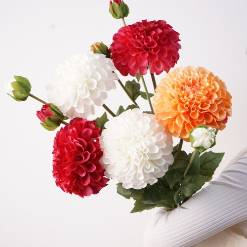 手工DIY 2头保湿珊瑚大丽花 仿真花束制作装饰花艺多色拍摄道具