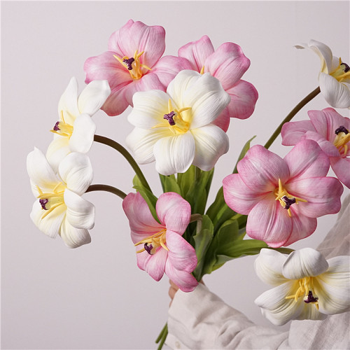 仿真花布朗尼郁金香PU高品质假花拍照道具小花束室内家居装饰花艺