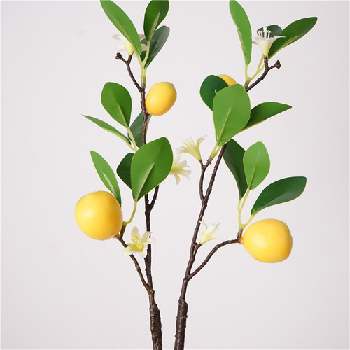 高品质2果柠檬枝果假花家居装饰插花摄影道具婚庆花艺