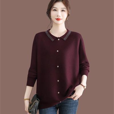 中长款毛衣女遮屁股秋冬2025新款洋气薄款翻领宽松羊毛打底针织衫