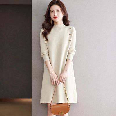 秋冬半高领针织毛衣连衣裙女配大衣内搭2025新款中长款时尚打底裙