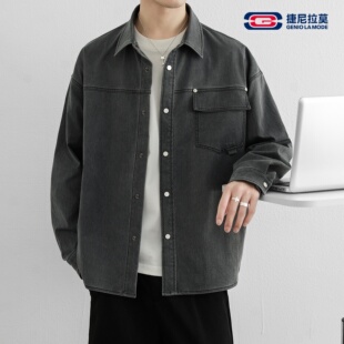 GENIOLAMODE捷尼拉莫衬衫衬衣复古水洗衬衫爆款长袖高质感h