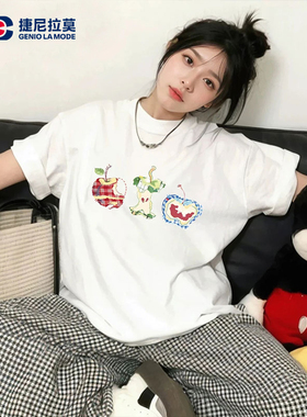 GENIOLAMODE 捷尼拉莫白色情侣高质量短袖t恤男女同款内搭上衣夏