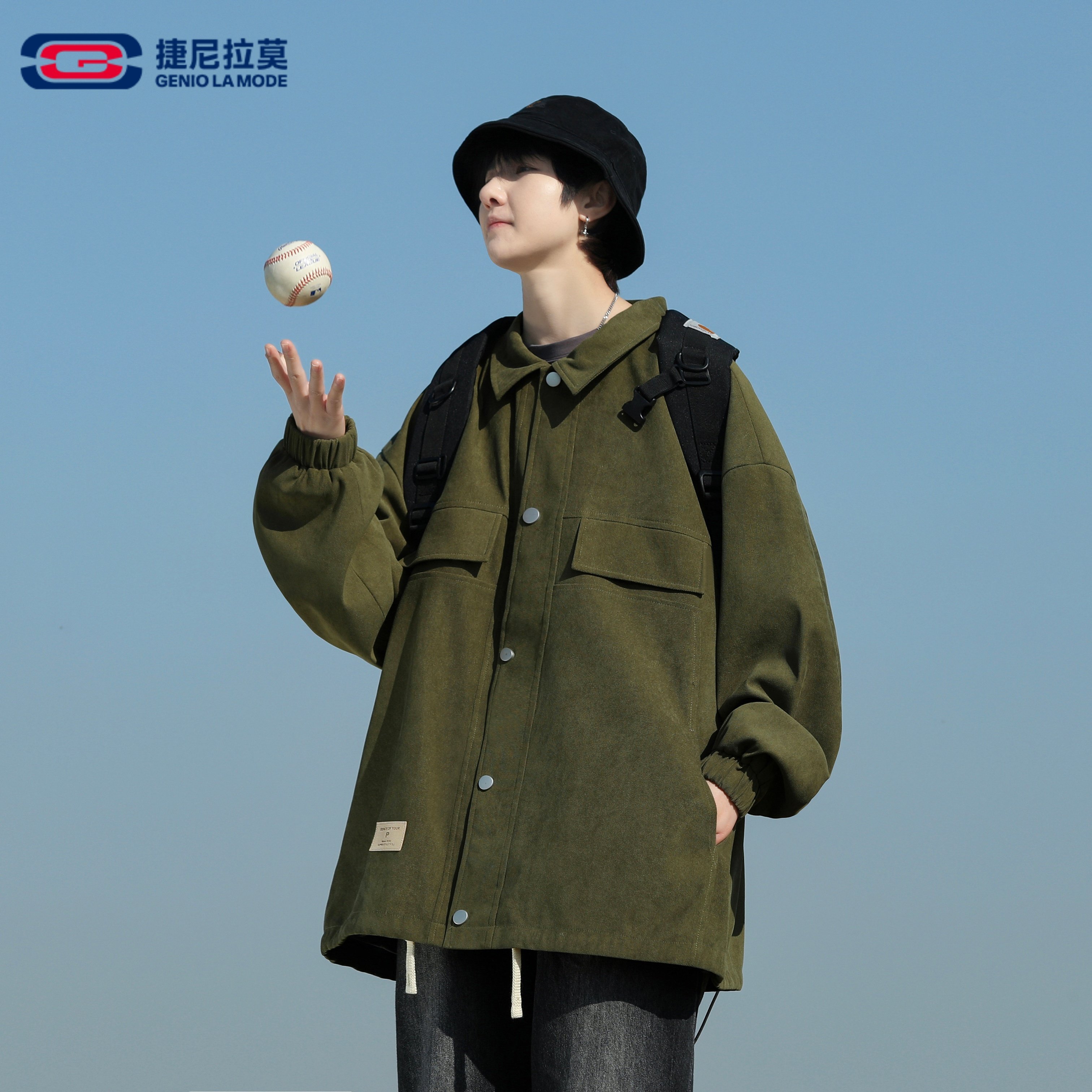 【敖瑞鹏代言】捷尼拉莫夹克休闲外套男女翻领潮流痞帅百搭男款夹,男装,夹克,淘宝优惠券,粉丝福利购,淘宝优惠卷