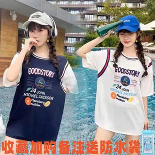 新款 2024温泉装 分体运动游泳衣女三件套学生少女保守遮肚显瘦罩衫