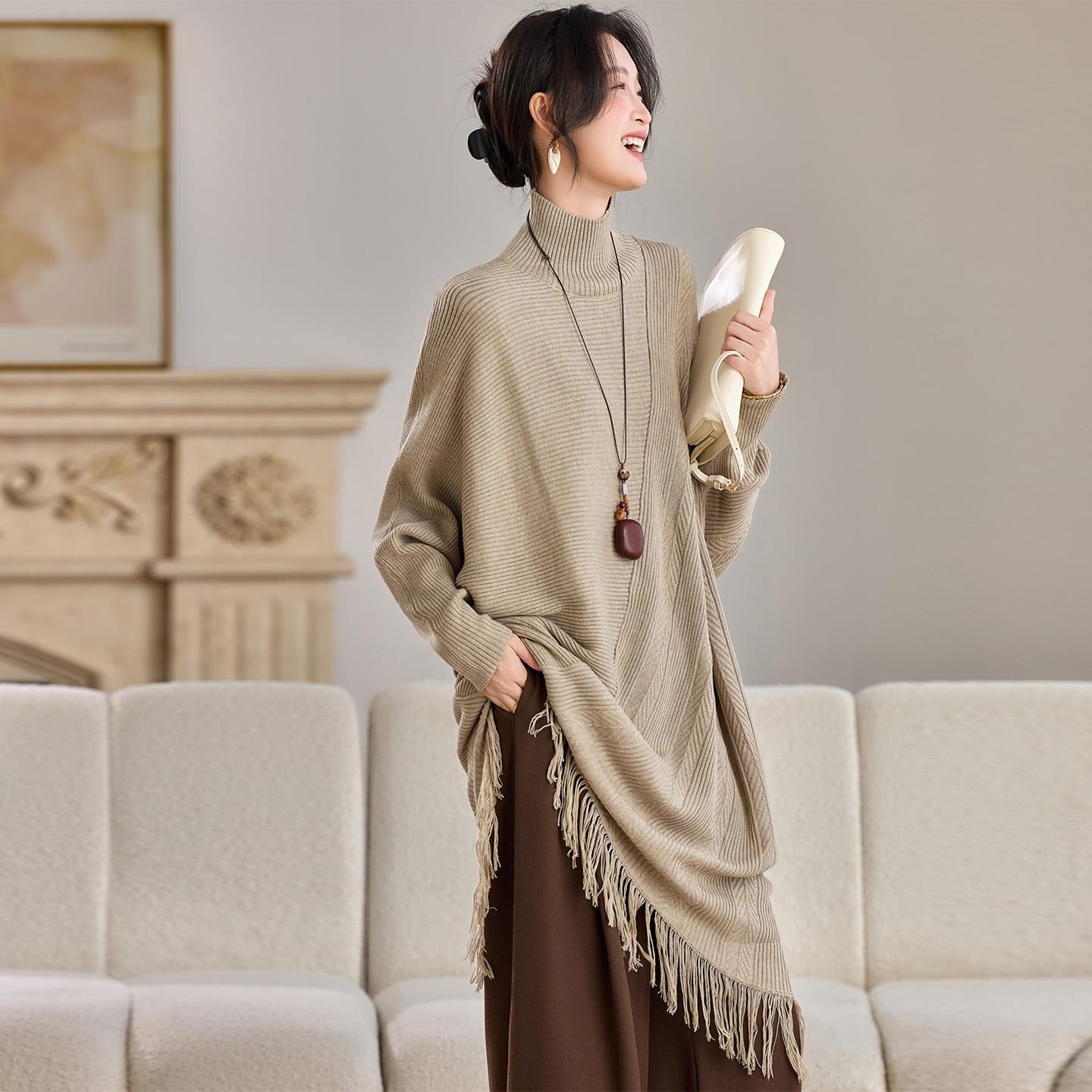 毛衣女秋冬季2025新款韩版慵懒风遮肉显瘦中长款蝙蝠袖针织打底衫