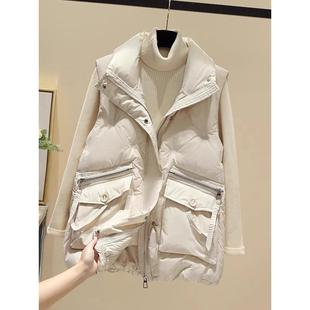 羽绒棉马甲女款2025年秋冬新款韩版宽松坎肩外穿背心刺绣马夹外套