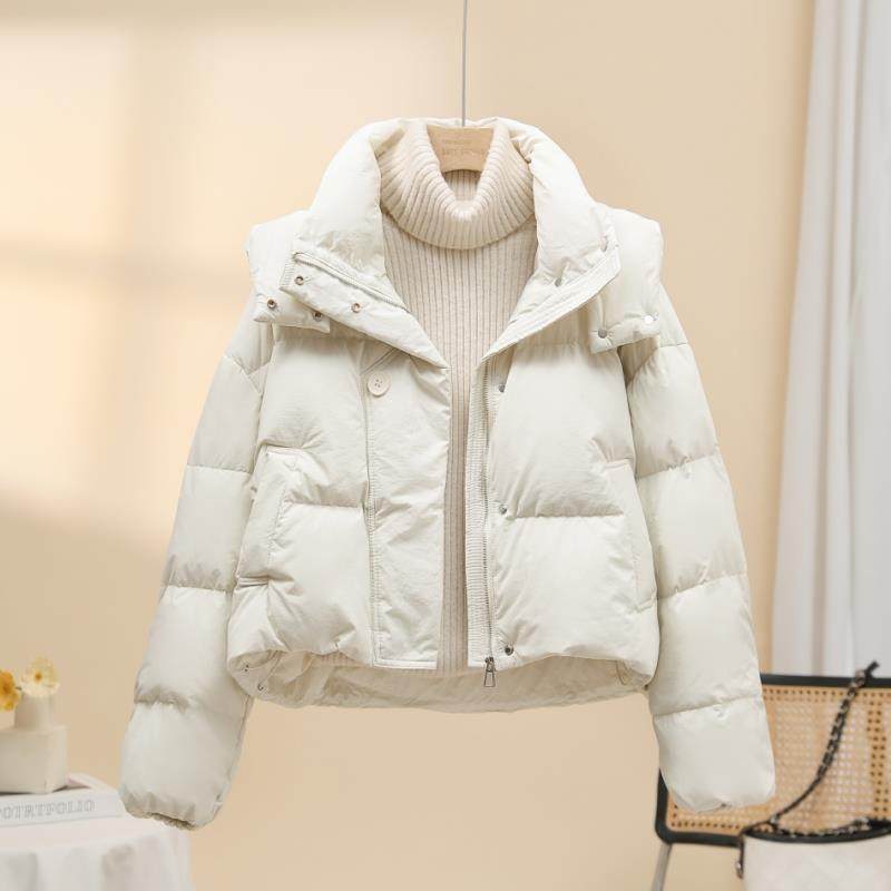 羽绒服女短款2025新款今年流行爆款时尚连帽加厚小个子白鸭绒冬季