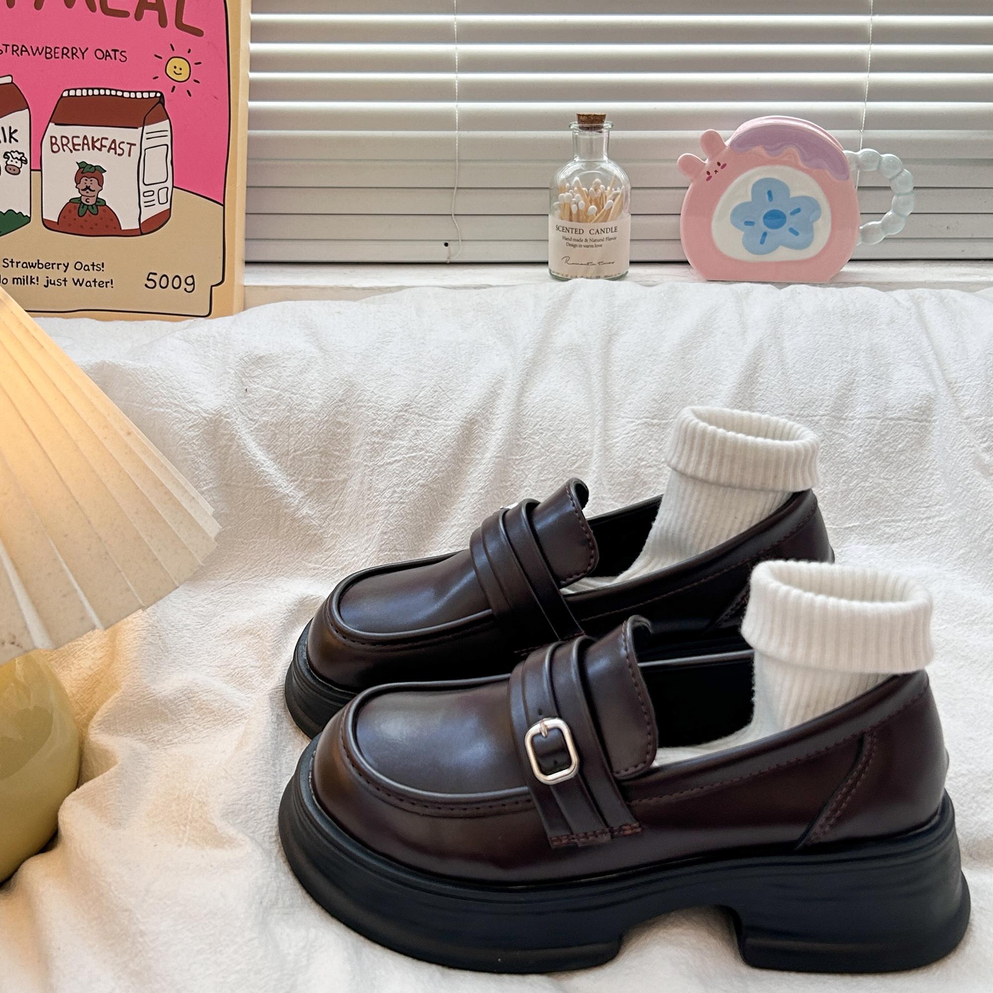 黑色日系小皮鞋女2025春季新款英伦风厚底乐福鞋配裙子jk制服单鞋