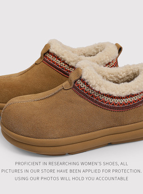 牛皮勃肯拖鞋女厚底绒里冬季新款包头半拖复古nzj12307