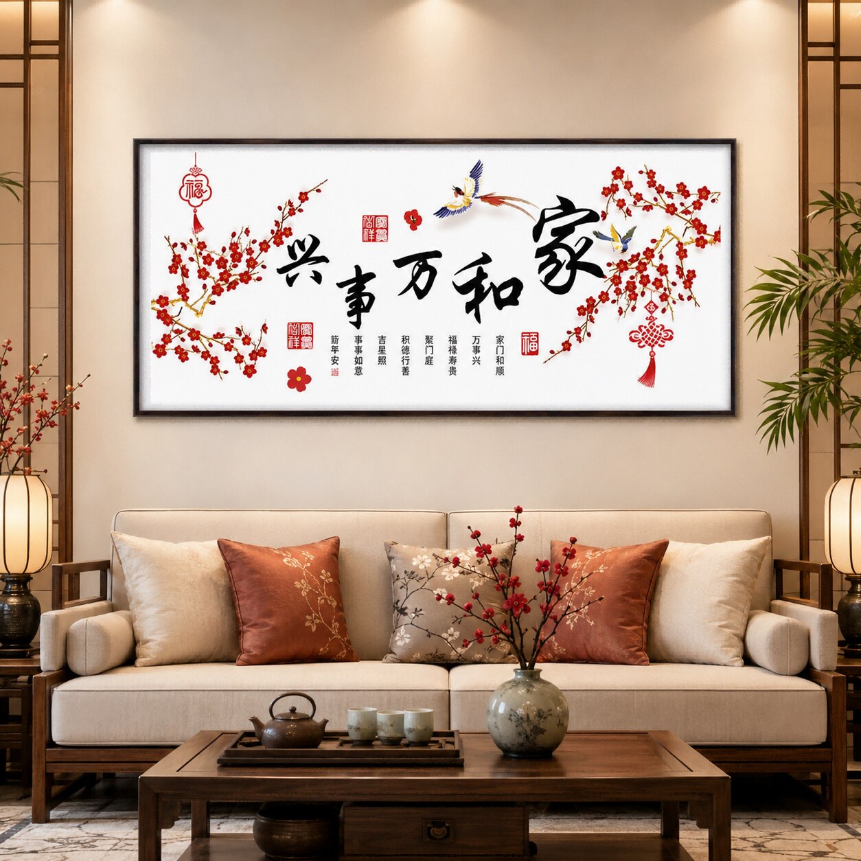 蒙娜丽莎皇室十字绣家和万事兴梅香喜鹊简约字画大幅国风手工线绣