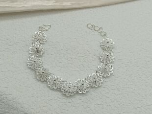 999纯银太阳花手链女拉花丝银饰足银白色手环古民族风送女友汉服