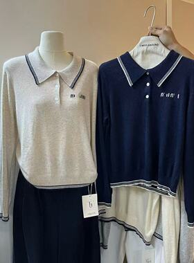 含羊毛羊绒十三行IMISS家高货2025秋冬polo刺绣长袖套头毛衣 女款