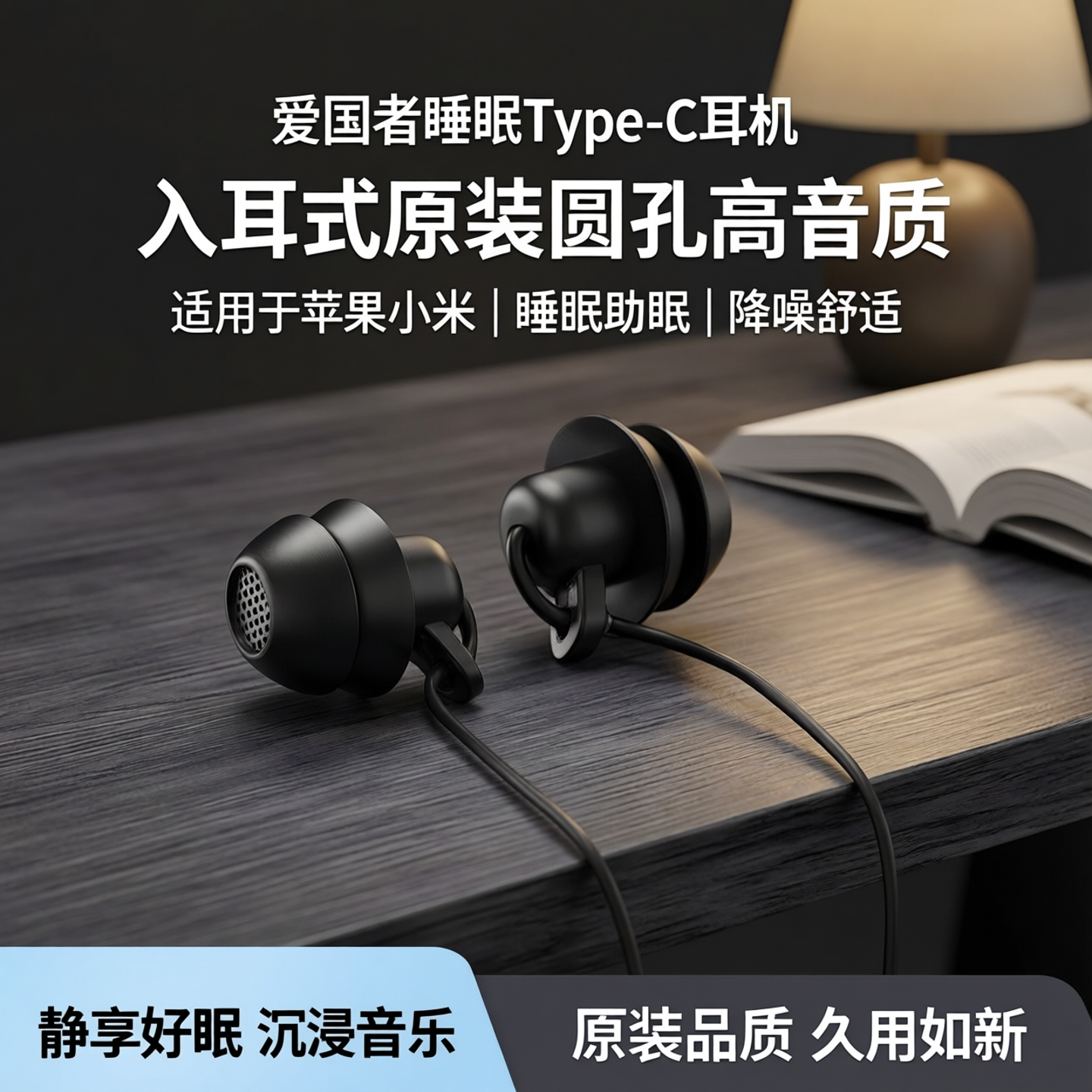 爱国者睡眠typec耳机有线 入耳式原装圆孔高音质适用于苹果小米