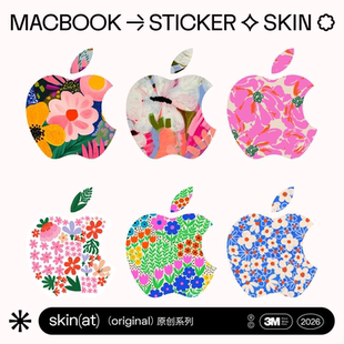 SkinAT适用于MacBook Air 15清新花卉贴纸 苹果笔电脑Pro 16 Logo 花卉装饰贴 小众艺术风笔记本创意logo贴